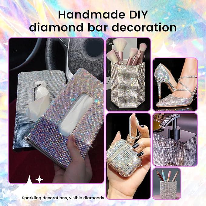 Novani Self Adhesive Rhinestone Ribbon, 0.35 Inch Wide 6 Yards 1 Roll, AB Crystal Diamond Bling Strips for DIY Crafts,Home Decor,Glitter Glass Rhinestone Tape for Crafting,Car Decoration