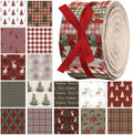 Fanfanwin 40 Pcs Woodland Plaid Christmas Quilting Fabric Roll 2.56 Inch Precut Fabric Squares Jelly Patchwork Snowflake Reindeer Poinsettia Strips Materials for Winter Xmas Craft Sewing Panels DIY