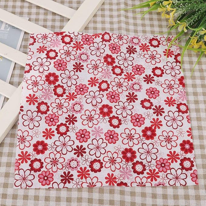 7Pcs Fat Quarters Fabric Bundles Sewing, 9.8×9.8in Red Flowers Square Cotton Precut Fat Sheets for DIY Patchwork Quilting Crafting
