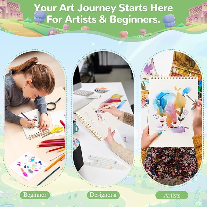 2-Pack Elvendreth Water Color Paper Pad 5x5 Inch 30 Sheets Cold Press Paper (140lb/300gsm),Spiral Bound/Tear Line Watercolor Sketchbook for Smaller - Sized Exercises or Travel for Art Drawing Supplie