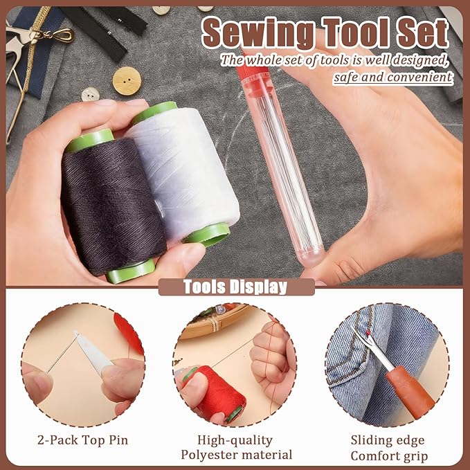 37PCS Sewing Tool Set, Steel Sewing Needle Kit, Threader and Needle Repair Kit, Portable DIY Sewing Tool Set for Beginners and Professional Crafters