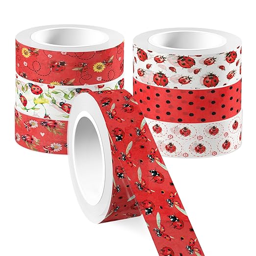 12 Pcs Ladybug Washi Tape Ladybug Masking Tape Decorations Decorative Paper Sticker for Insect Flower Reel Party DIY Craft Gift Wrapping Handbook Stickers