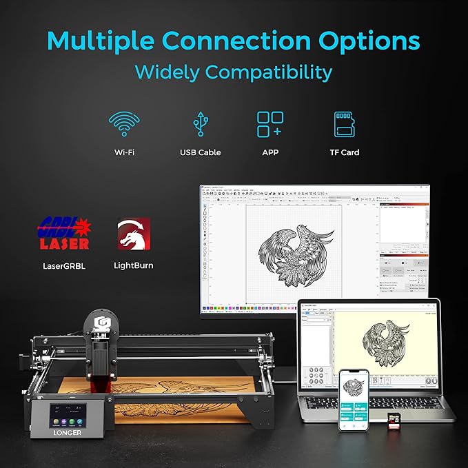 Longer RAY5 Laser Engraver, Laser Engraver 10W Output Power, 3.5” Color Touch Screen, App Offline Control, DIY Engraver Tool for Metal/Glass/Wood Engraving Area 15.75"x15.75"