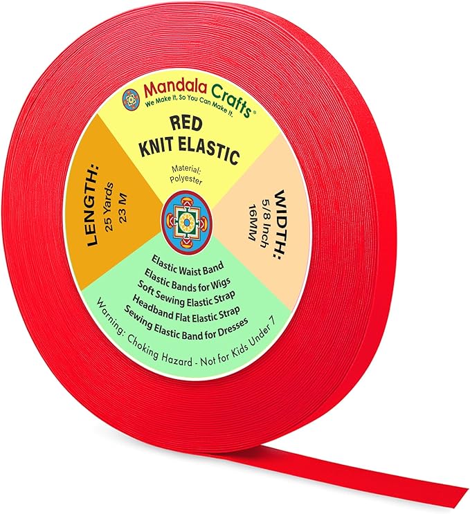 Mandala Crafts Wide 5/8 Inch Red Elastic Bands Spool for Pants Waistbands Sewing and DIY Crafts, 25 YD Stretchy Flat Fabric Strap Knit Elastic Band for Wig