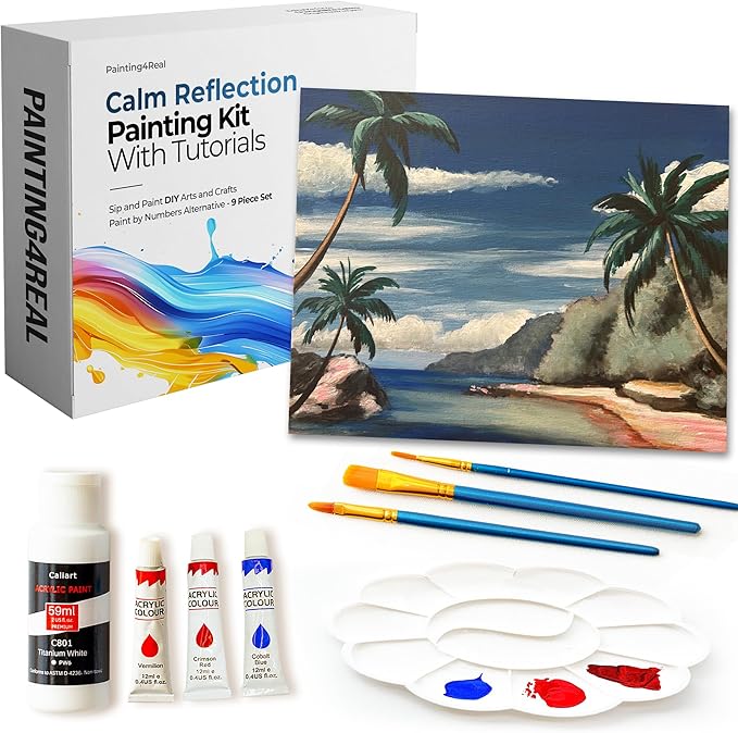 Painting4Real DIY Art Painting Kit for Adults – Learn to Paint Calm Reflection with Video Tutorials – 9 Pieces Acrylic Paint Set for Adults –Perfect Christmas Crafts & Holiday Gifts for Art Lovers