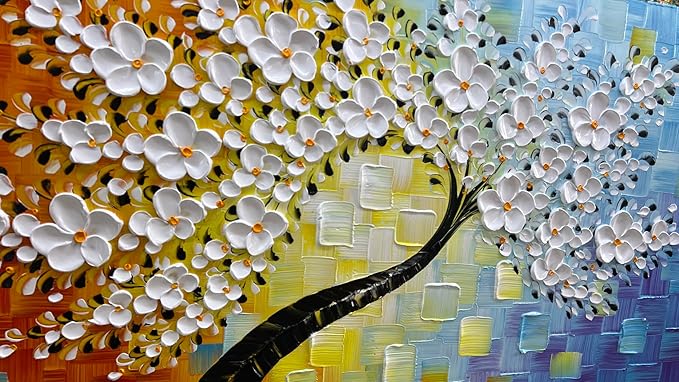 YaSheng Art -Handmade Colorful 3D Flowers Art Oil Painting On Canvas Texture Palette Knife Tree Paintings Modern Abstract Canvas Wall Art Home Interior living room Bedroom Decor Art 24x48inch