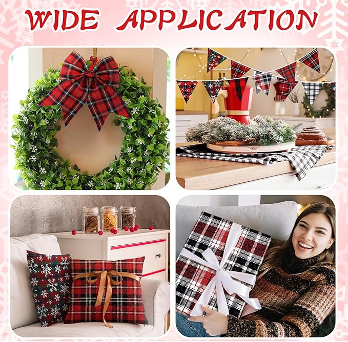 Fanfanwin 60 Pcs 10 x 10 Inch Vintage Christmas Quilting Fabric Retro Plaid Homespun Cotton Buffalo Fabric Jelly Squares Lattice Rustic Snowflake Quilting Strips for Xmas Craft Sewing DIY