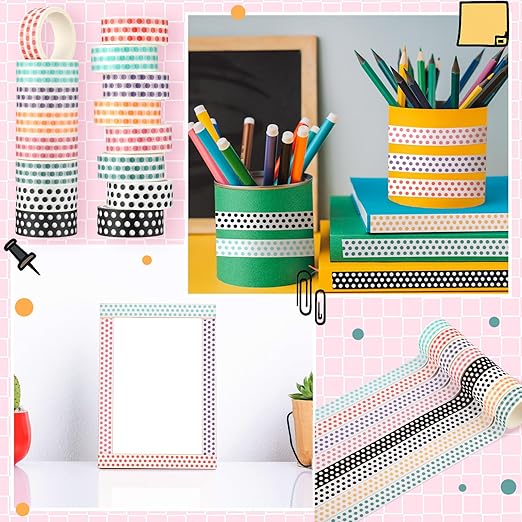Janlaugh 24 Rolls Dot Washi Tape Gifts Bulk Colorful Polka Dot Washi Stickers for Crafting Gift Journals Planners Scrapbooking Gift Wrapping DIY Crafts
