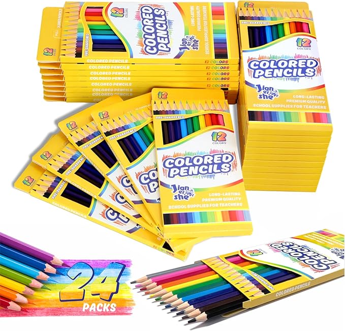 288 Colored Pencils Bulk, 24 Packs 12 Pre-sharpened Colored Pencils for Kids, Back to School Supplies,Teachers Essential Classroom Art Prizes