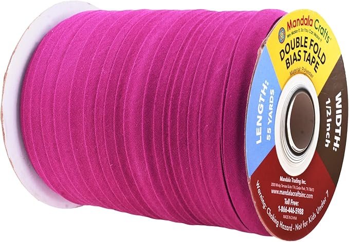 Mandala Crafts 55 Yards 1/2 Inch Orchid Double Fold Bias Tape for Sewing - Bias Binding Tape for Quilting Binding, Hemming, Seam, and Fabric Piping