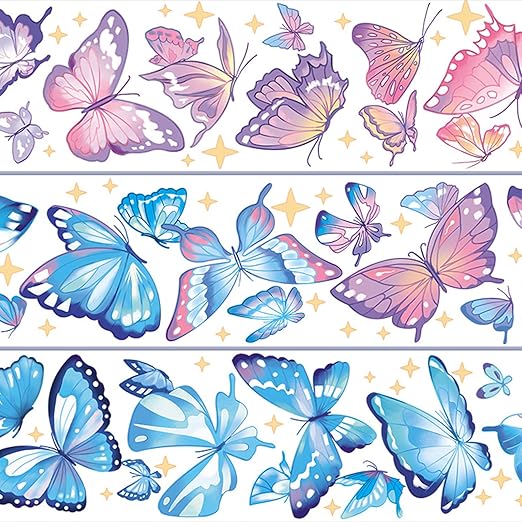 1Roll Laser Butterfly Wide Scrapbooking Tape, Transparent PET Tape Decorative Masking Tape Stickers Washi Tapes for Bullet Journal Supplies DIY Crafts