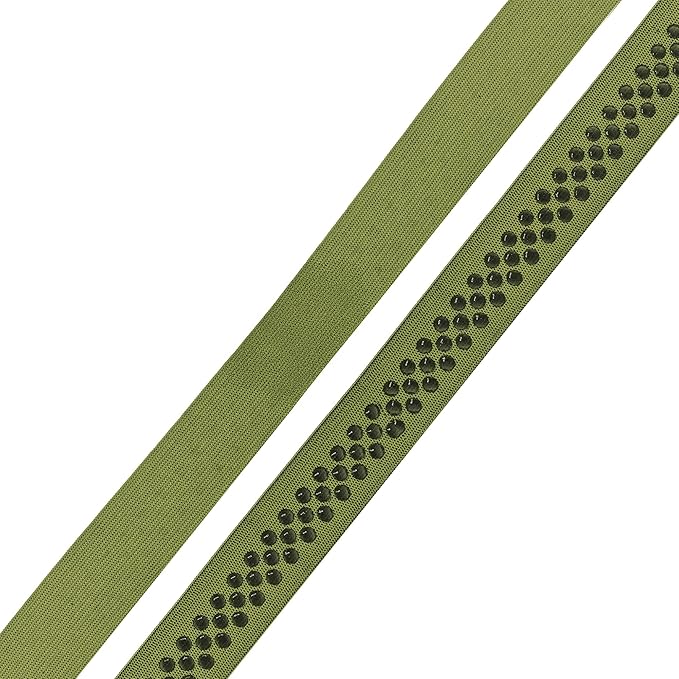 Mandala Crafts 1 Inch Elastic Silicone Gripper Tape for Clothing - 10 Yds Dotted Non Slip Elastic Band for Sewing - Olive Green Silicone Flat Fabric Stretchy Ribbon Straps