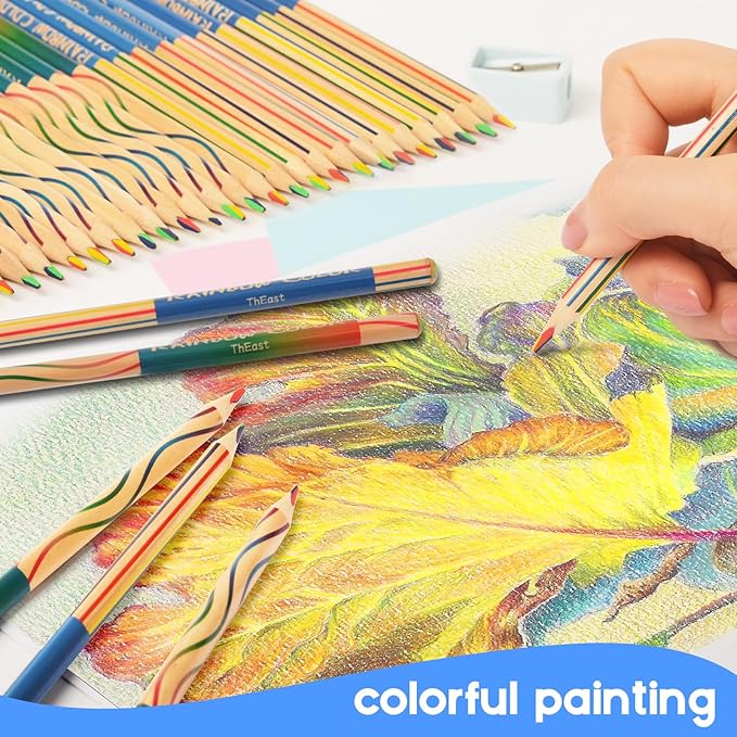 ThEast 60 Pieces Rainbow Colored Pencils, 4 Color in 1 Rainbow Pencils for Kids, Assorted Colors for Drawing Coloring Sketching, Kids Party Favors, Pre-sharpened