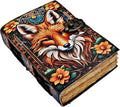 Book of Shadows Fox Print Grimoire Journal Witchcraft Supplies Witch Spell for Men & Women 200 Pages with Lock Clasp Vintage Handmade Deckle Edge Paper, Leather Sketchbook, Gifts