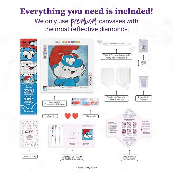 DIAMOND ART CLUB Papa Smurf Diamond Painting Kit, Fun DIY Crafts for Adults, Round Diamond Art Canvas, 9" x 9"