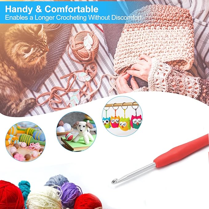 Vodiye 10PCS Crochet Hooks, Professional Extra Long  4.5mm Crochet Hook, Ergonomic Handle Crochet Hooks Set, Crochet Needle for Beginners and Experienced Crochet Hooks Lovers (10pcs - 4.5mm)