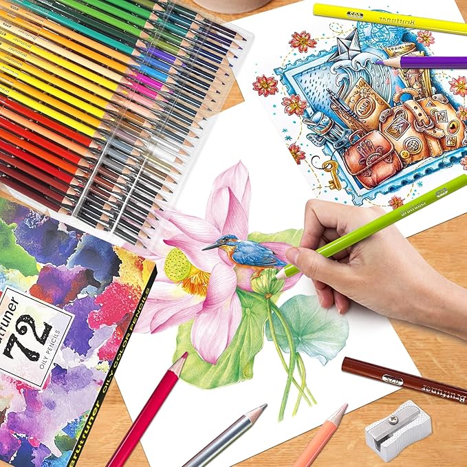LBW Colored Pencils for Adult Coloring Books, 72 Oil Based Soft Core Professional Color Pencils Set for Artists Beginners Drawing Coloring Sketching Blending