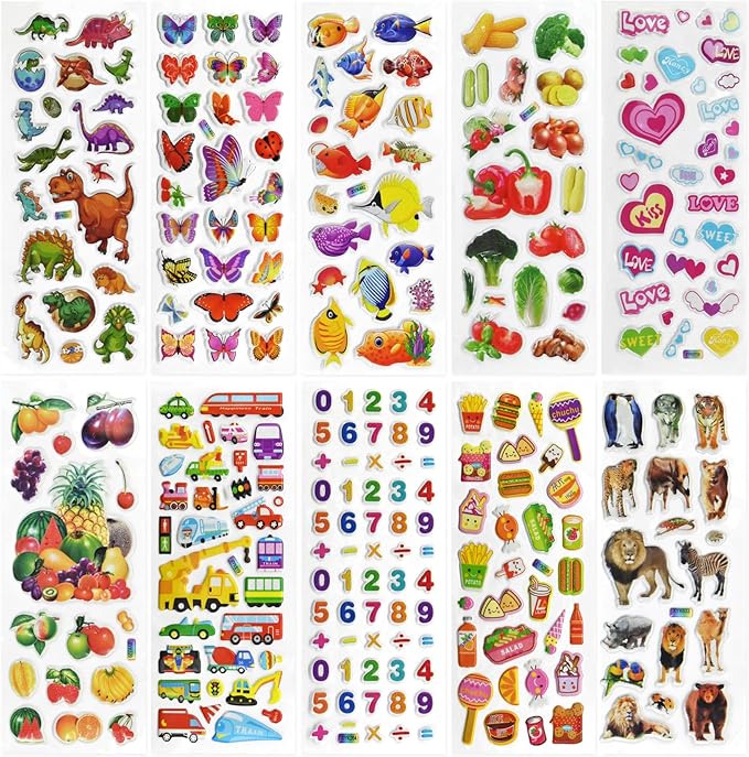 696 PCS 3D Puffy Stickers for Kids – 28 Sheets of Reusable Foam Designs with Animals, Dinosaurs, Sports, Vehicles & More, Waterproof Decorations for Toddler Crafts, Scrapbooks & Classroom Rewards