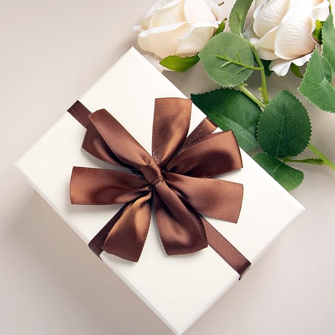 LIUYAXI Brown Double Faced Satin Ribbon, 1" X Continuous 25 Yards, Ribbons Perfect for Gift Wrapping Wedding Bouquet Decor DIY Craft Bow Making & Other Projects