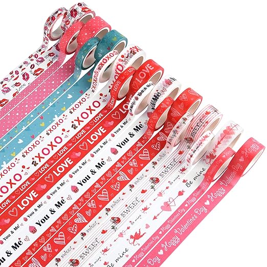 MIAHART 20 Rolls Valentines Washi Tape Set, Pink Heart Washi Tape 8MM/15MM Wide Love Craft Tape Valentines Gift Wrapping Tape for DIY Valentine's Day Greeting Card, Holiday Party Supplies