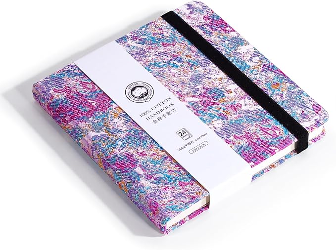 Lightwish Square Watercolor Journal,100% Cotton,300gsm/140lb,Acid-Free,24 Sheets Cold Press Watecolor Sketchbook for Artists Adults Students,6.29 * 6.29 Inches(Purple Sunset)