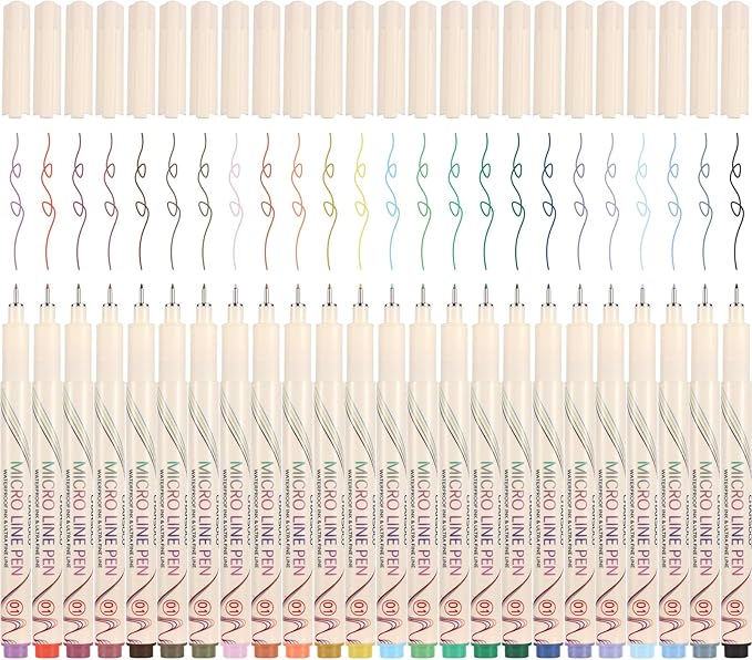 01 Micro Fine Point Pen Set - 24 Waterproof Archival Ink Colors, 0.25mm Fineliner Pens for Art Illustrations, Sketching, Anime, Manga, Technical Drawings & Scrapbooking