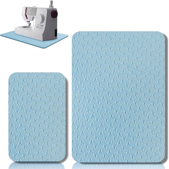 2 Pcs Sewing Machine Muffling Mat Pedal Sewing Mat Reduce Vibrations Noise No Slip Machine Accessories for Quilting(15'' X 20'' and 9'' X 14'',Light Blue)