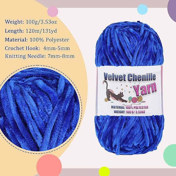 4 * 100g Fluffy Velvet Chenille Yarn for Crocheting and Knitting, Handcrafts Weaving Soft Chenille Yarn for Crocheting Clearance, Used for Making Baby Yarn Blanket, Clothes, DIY Craft (Sapphire Blue)