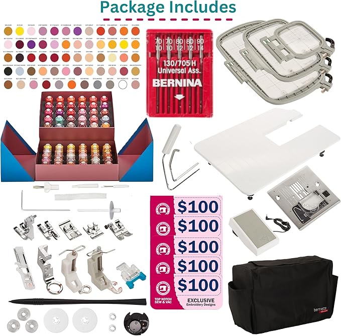 Bernette B79 Sewing and Embroidery Machine Combo | Computerized Touchscreen Machine with 3 Hoops, Sunset Thread Kit, $500+ Embroidery Design Tools, Presser Feet, Extension Table & More