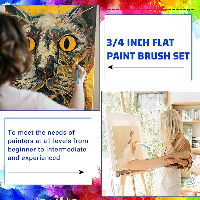 Zonon 30 Pieces Paint Brushes Bulk Small Flat Top Acrylic Oil Paint Brush for Artists Mini Touch up Crafts Detail Painting(3/4 Inch,Blue)