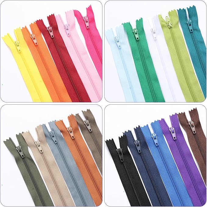 JEXZON 180 Pieces 20 Colors #3 Nylon Coil Zipper 9 Inch 11.8 Inch 14.2 Inch Bulk Zipper for Sewing Projects, Clothing, Skirts, Pants, Bags