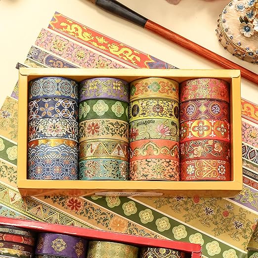 20 Rolls Chinese Style Washi Tape Set, Ancient Palace Pattern Decorative Masking Tapes with Gold Foil, Oriental for Craft, Scrapbook, DIY, Gift Wrapping (22-Splendor of Chang’an)