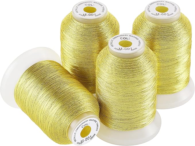 New brothread 4 Gold Metallic Embroidery Machine Thread Kit 500M (550Y) Each Spool for Computerized Embroidery and Decorative Sewing