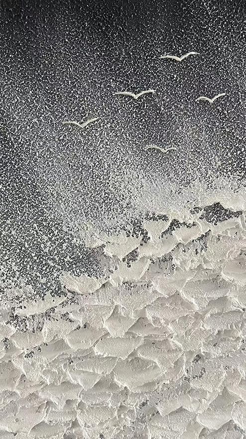 YaSheng Art - Thick Texture Abstract Oil Painting Hand-Painted sea wave Black and White Wall Art Minimalist modern Art Paintings Home Living room Room Dining Room Bedroom Wall Decorative Art Oil Painting 24x36inch