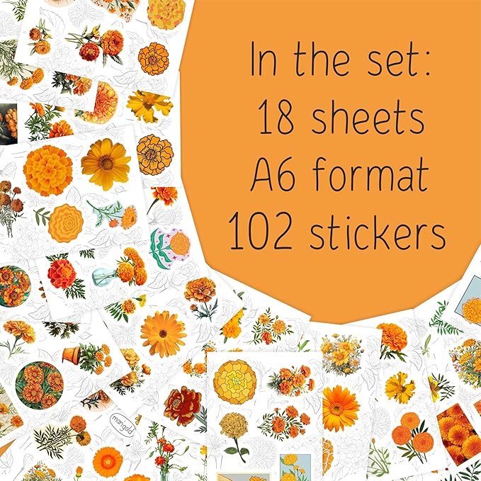 BulbaCraft Marigold Stickers for Water Bottle and Laptop - Floral Party Supplies, Decorations & Gifts, Waterproof Vinyl Decals, Gifts for Women & Men