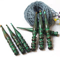 Handmade Ergonomic Wooden Crochet Hooks for Arthritic Hands (Set of 7) Needles for Yarn Accessories | Size 4 mm to 10 mm with Engraved | Yarn Tool (Green)