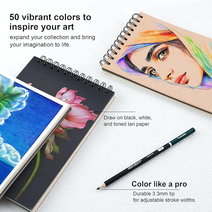 HIFORNY 55PCS Colored Pencils Set for Adults – 50 Soft Core Colored Pencils with Sketchbook, Coloring Book, Blender, Sharpener & Color Chart – in Gift Box & Zipper Case
