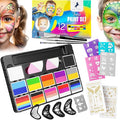 Face Paint Kit for Kids – 12 Vibrant Split Cake Colors, 40 Reusable Stencils, Brushes, Sponges & Tattoo Sheets – Non-Toxic, Paraben-Free, Easy to Apply & Wash Off – Perfect for Parties & Halloween.