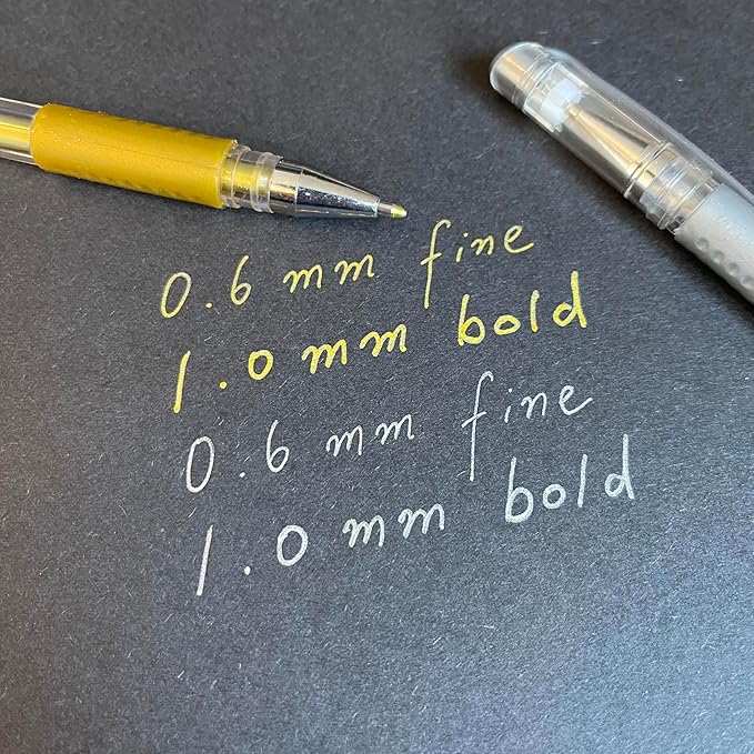 4 Gold Silver Gel Pens - 0.6 & 1.0mm Fine & Bold for Artists - Metallic Ink for Art, Drawing, Black Paper, Coloring, Journaling, Wedding, Scrapbook