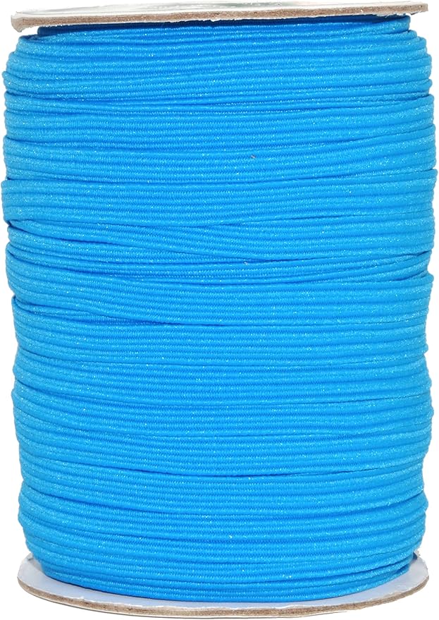 Mandala Crafts 6mm 50 Yds Roll of Blue Elastic Bands for Sewing - 1/4 Flat Elastics Cord - 1 4 Inch Braided Stretch Straps for Crafting