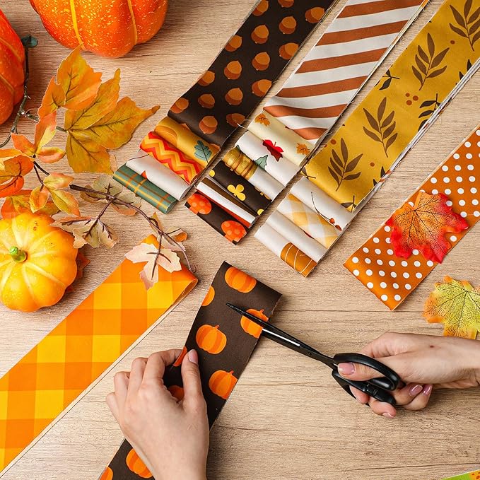 60 Pcs Christmas Quilting Fabric Roll 2.6 x 40" Cotton Fabric Strips Precut Jelly Patchwork for Craft Sewing(Fall)