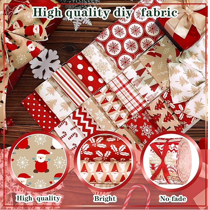 40 Pcs Hot Cocoa Christmas Quilting Fabric Roll 2.56 Inch Precut Fabric Squares Jelly Patchwork Snowflake Red Cardinal Plaid Strips Materials for Winter Xmas Holiday Craft Sewing Panels DIY
