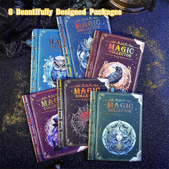 60 PCS Holographic Gold Foil Gothic Witch Stickers – Clear Dark Magic Astrology Scrapbook Stickers for Journaling, Wicca, Planner, Witchcore Aesthetic, Vintage Book & Crystal Cat, Witchcraft Supplies