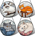 Stained Glass Window Hanging 4 Pcs Set Cute Cat 7.8" - Suncatcher Door Garden Sun Catcher Decor Birthday Mother's Day Christmas Comfort Gifts for Lost Pet Woman Nana Mom Men Friend