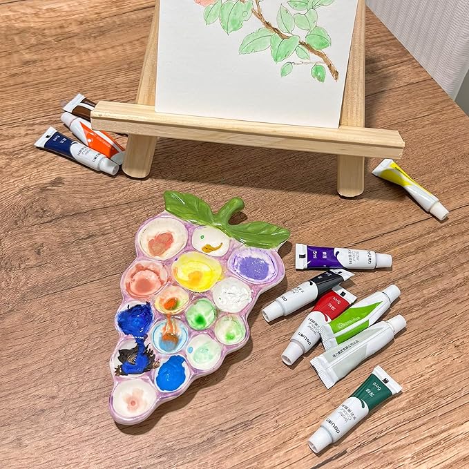 Ceramic Grape Palette - Vibrant Purple Painted Artist Palette, Grape-Inspired Ceramic Paint Mixing Tray for Watercolor, Acrylic & Oil Painting