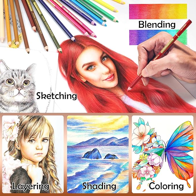 24 Premium Colored Charcoal Pencils Drawing Set, Quality Pastel Chalk Pencils, Skin Tone Colored, for Coloring, Sketching, Drawing, Layering & Blending for Beginners & Artists