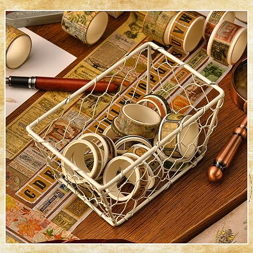 36 Rolls Vintage Washi Tape Pack Retro Arts Adhesive Tapes Wide Chronicle Decorative Masking Tape Sets for Craft, Kids, Scrapbook, DIY, Gift Wrapping (Globetrotting)