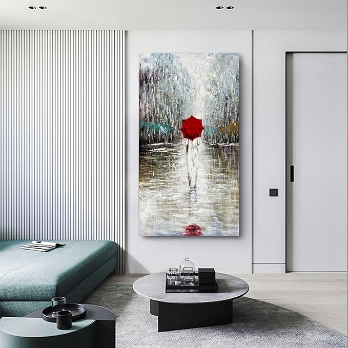 Art Hand-Painted Landscape Oil Painting Contemporary Abstract Vertical Canvas Frame Wall Art Living Room Bedroom Wall Decoration 47x23 Inches