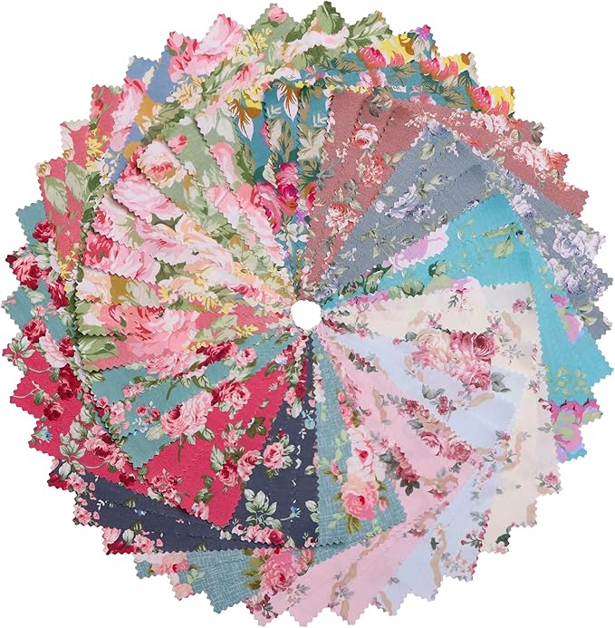 Hanjunzhao 42Pcs 10" Layer Cake Fabric - Vintage Floral Print Cotton Fabric Squares 10x10, Layer Cakes 10 inch Squares for Quilting, Sewing, Quilts, and Crafts - Retro Floral
