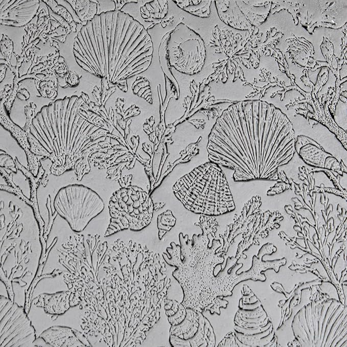 Shells and Seafloor Collection 4-Pack Clay Texture Rollers (4") - Seamless Ocean Set #01 - Embossing Pattern Rollers for Polymer & Ceramic Clay, Pottery & Crafts